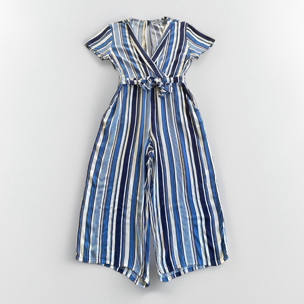 Basement Blue Striped Tie-Waist‎ Jumpsuit Women’s M
